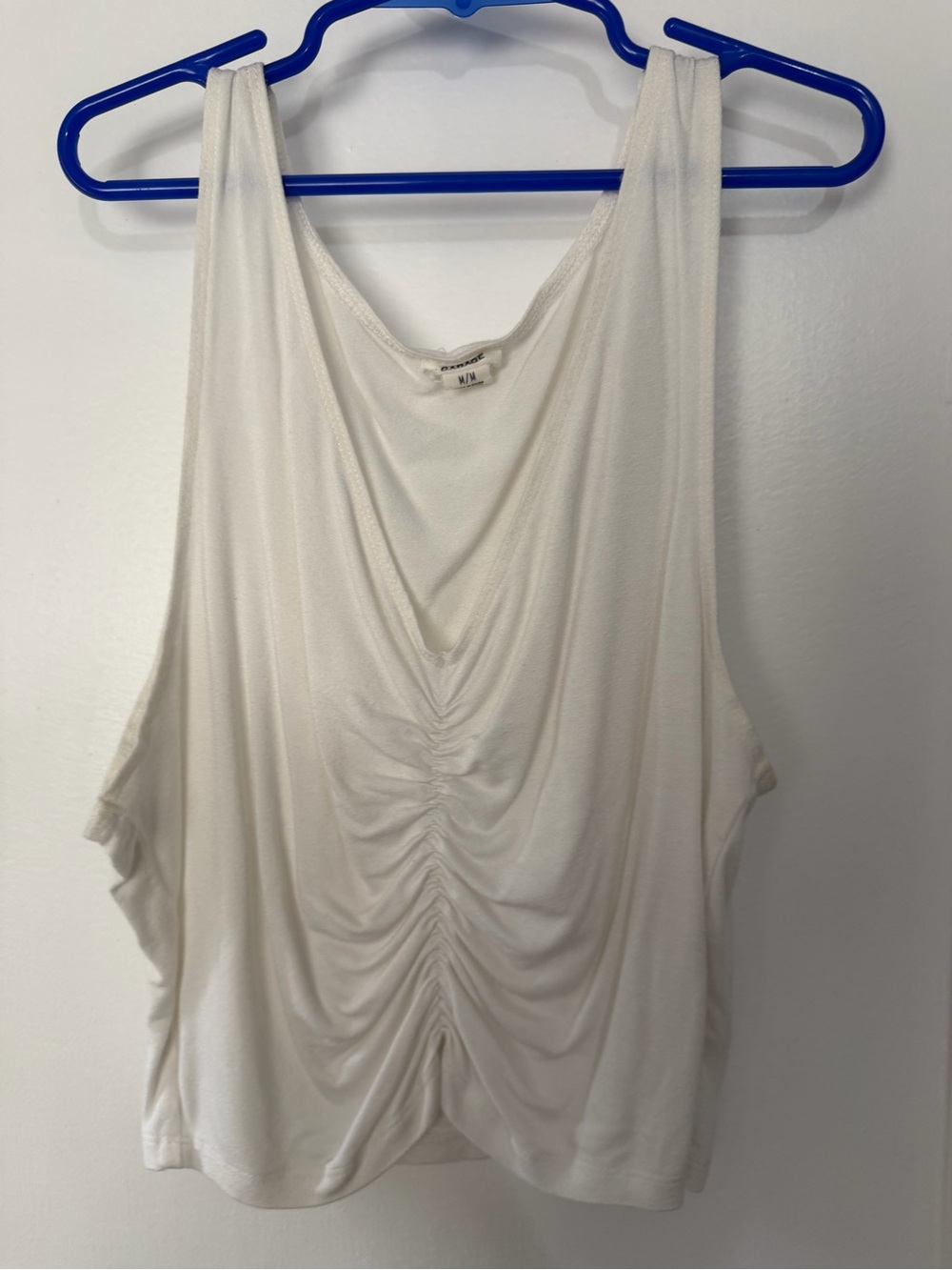 Garage White Ruched Front Crop Tank